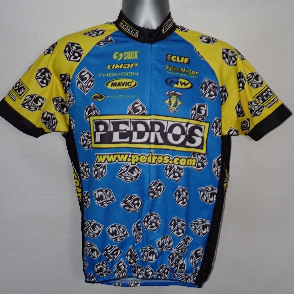 Pace Men's Pedro's Cycling Jersey Blue Yellow Dice Graphic Size L